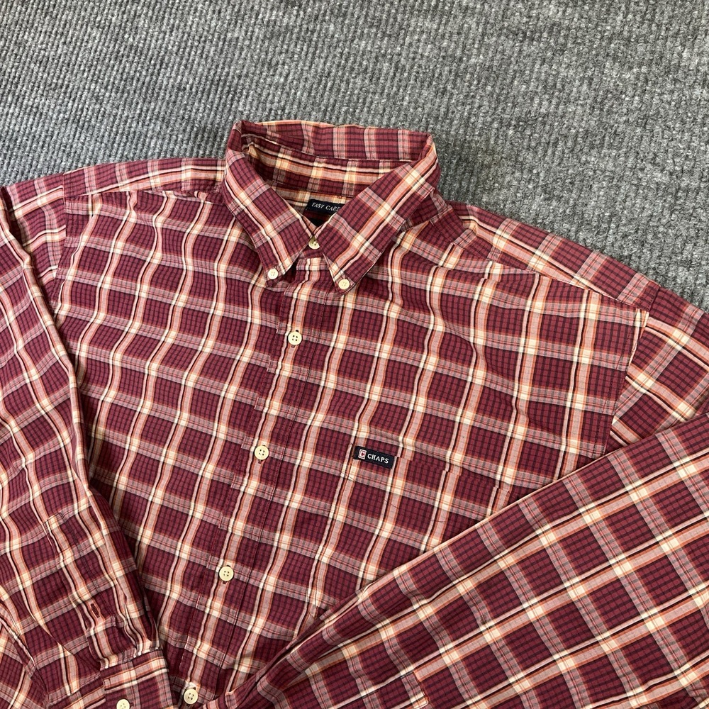Chaps‎ Men's XL Red Button-Down Long Sleeves Easy Care
